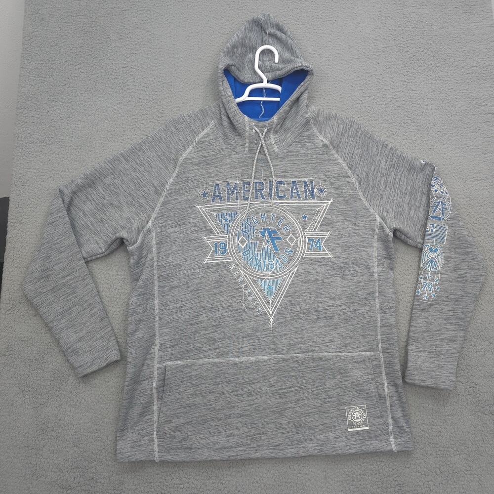 American Fighter Premium Hoodie Men's 2XL Grey Blue Graphic Logo Athletic Fit
